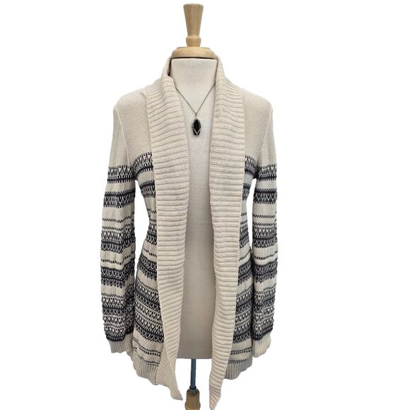 Olive +‎ Oak Beige Black Striped Open Front Cardigan Sweater S Long Sleeve Knit - Picture 2 of 14